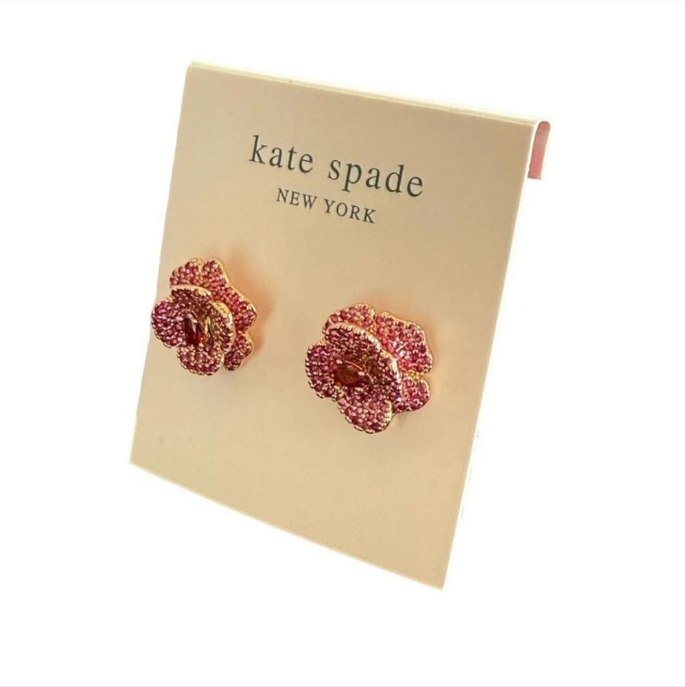 Kate Spade Rosey Collection Scarlet Blooms Pave Rose Stud Earrings with Dustbag - Picture 6 of 6